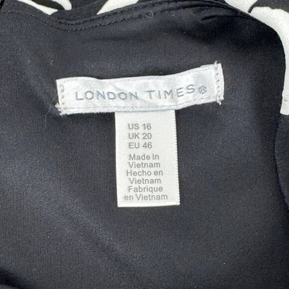 London Times Career Sheath Dress A Line Size 16 Floral Ivory Cream Black Midi - Picture 5 of 8